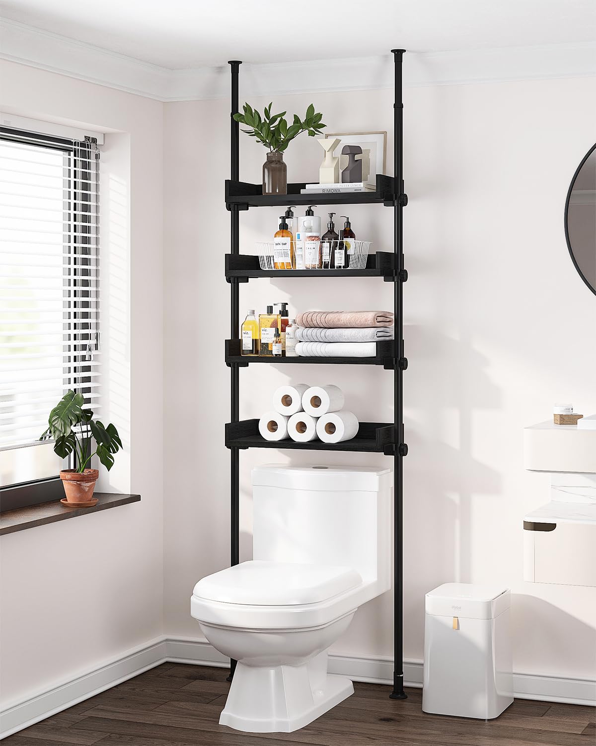 ALLZONE 4-tier over-the-toilet storage front view showing space-saving design