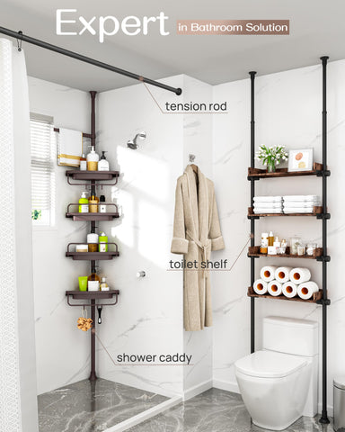ALLZONE stainless steel pole resists rust for long-lasting shower organization.