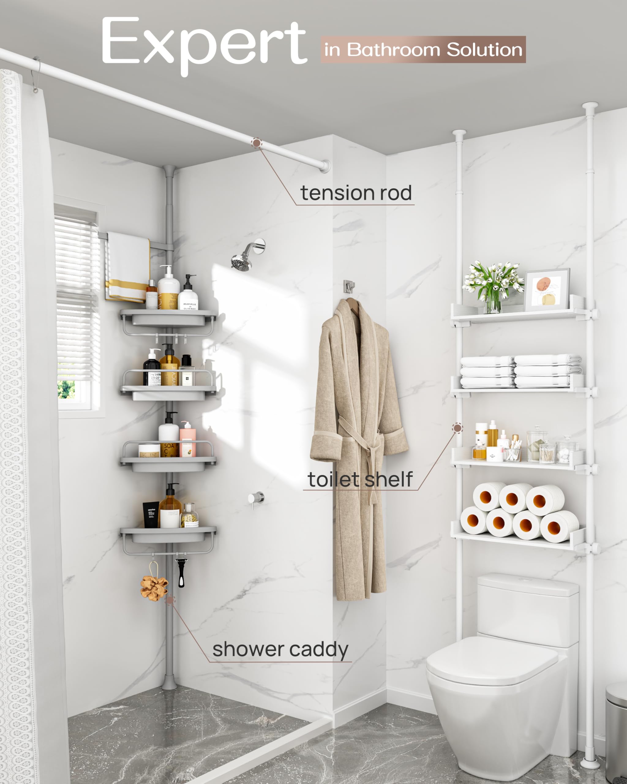 Allzone stainless steel 4-tier shelves keep bottles neatly arranged and dry.