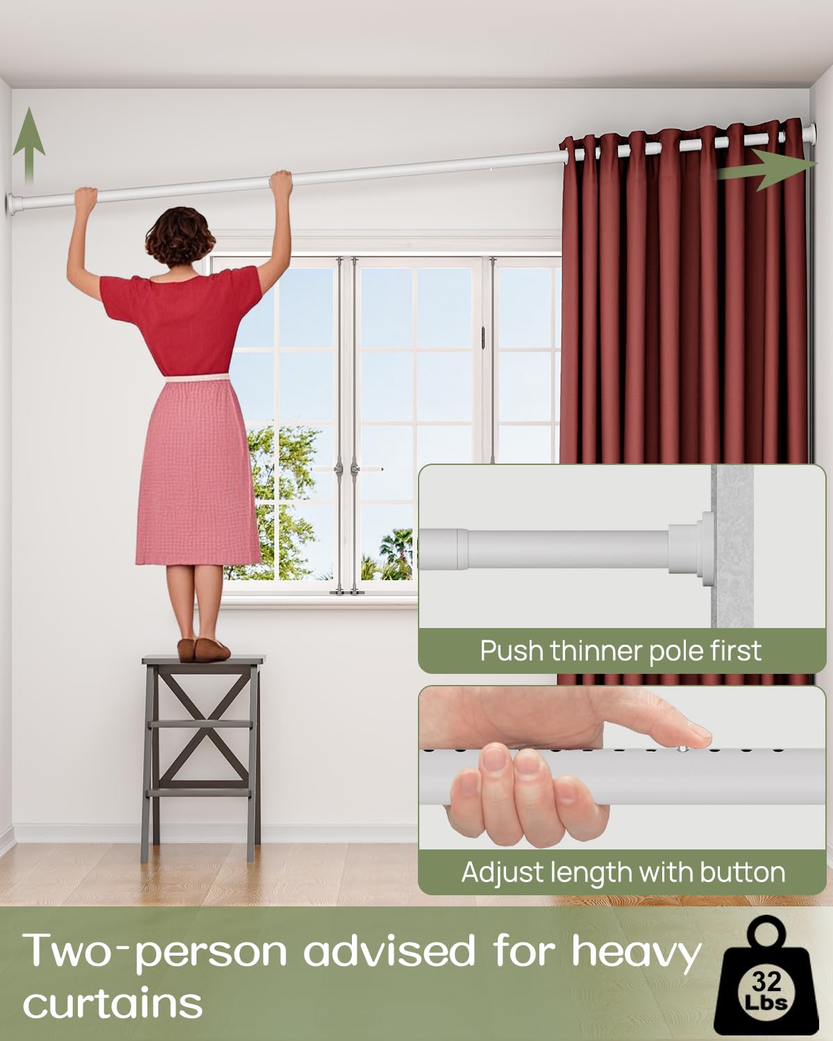 Allzone 1.25-inch diameter rod supports light to heavy drapes with confidence.