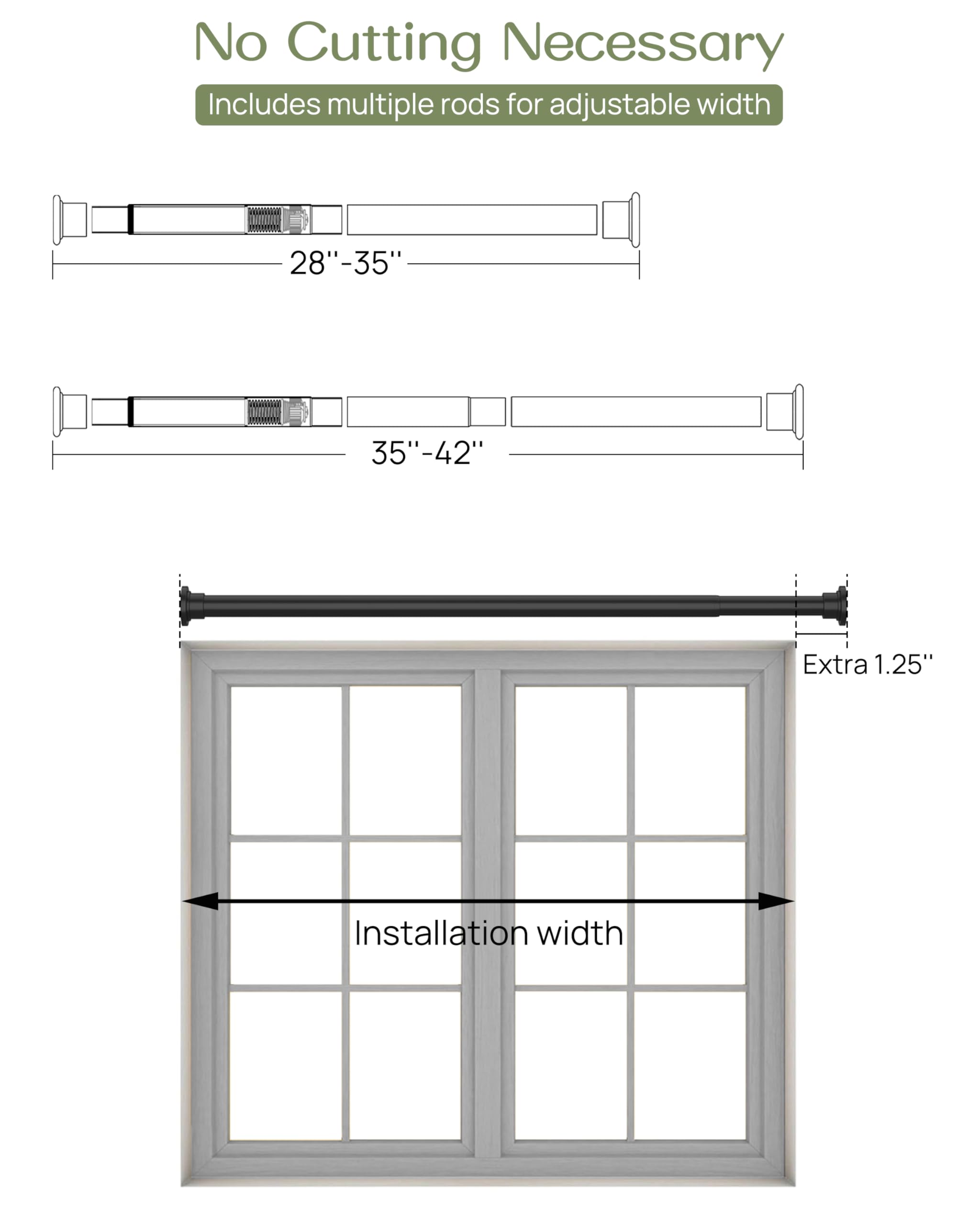AllZONE adjustable tension rod 28-42 inches fits versatile spaces.