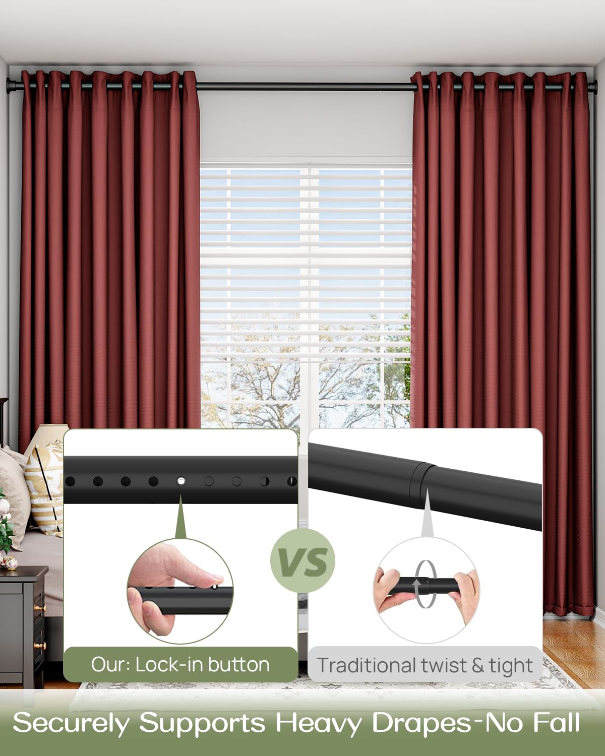 Allzone tension rod anti-slip design prevents slipping during daily use.