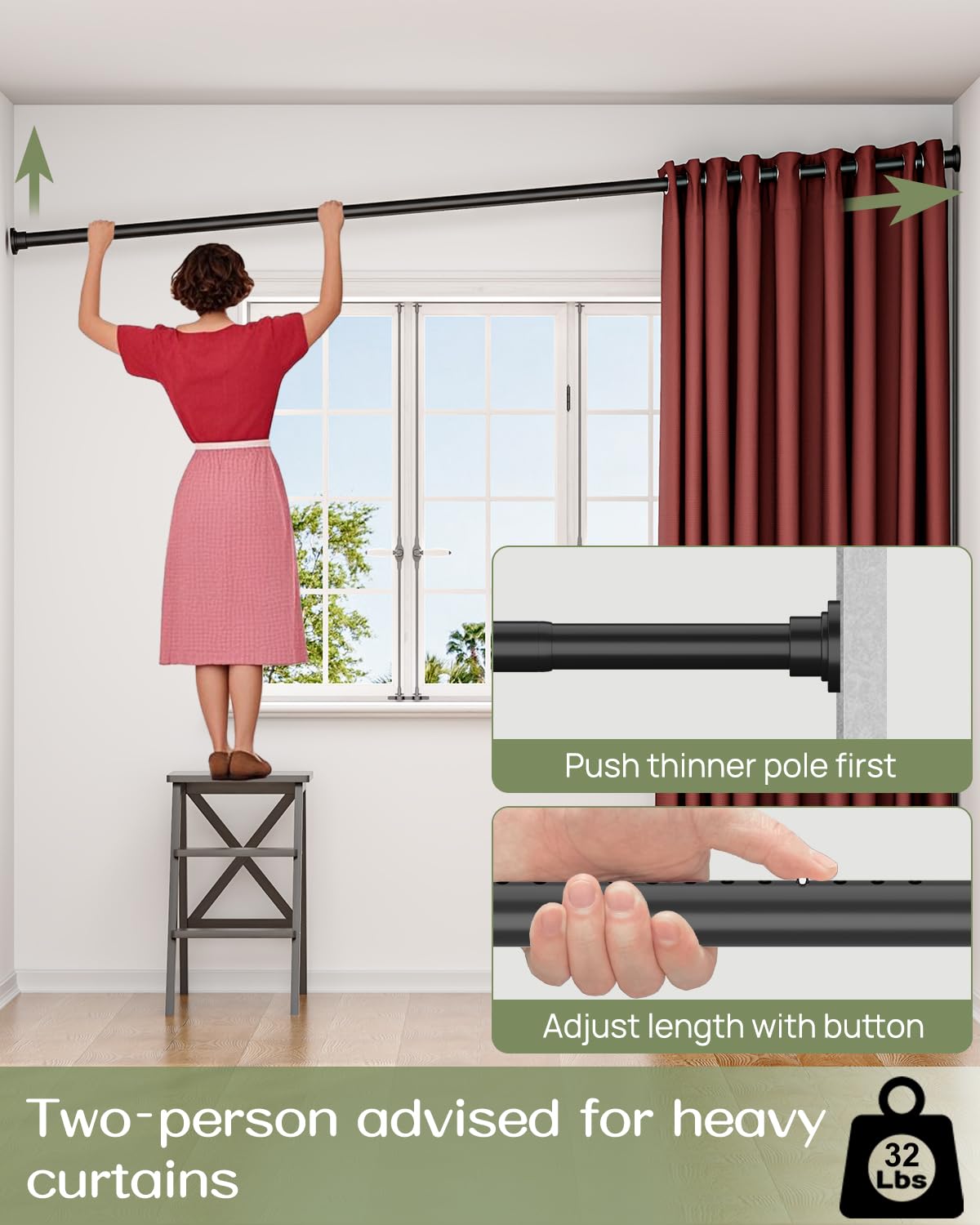Allzone 1.25-inch diameter rod provides robust support for heavy drapes.