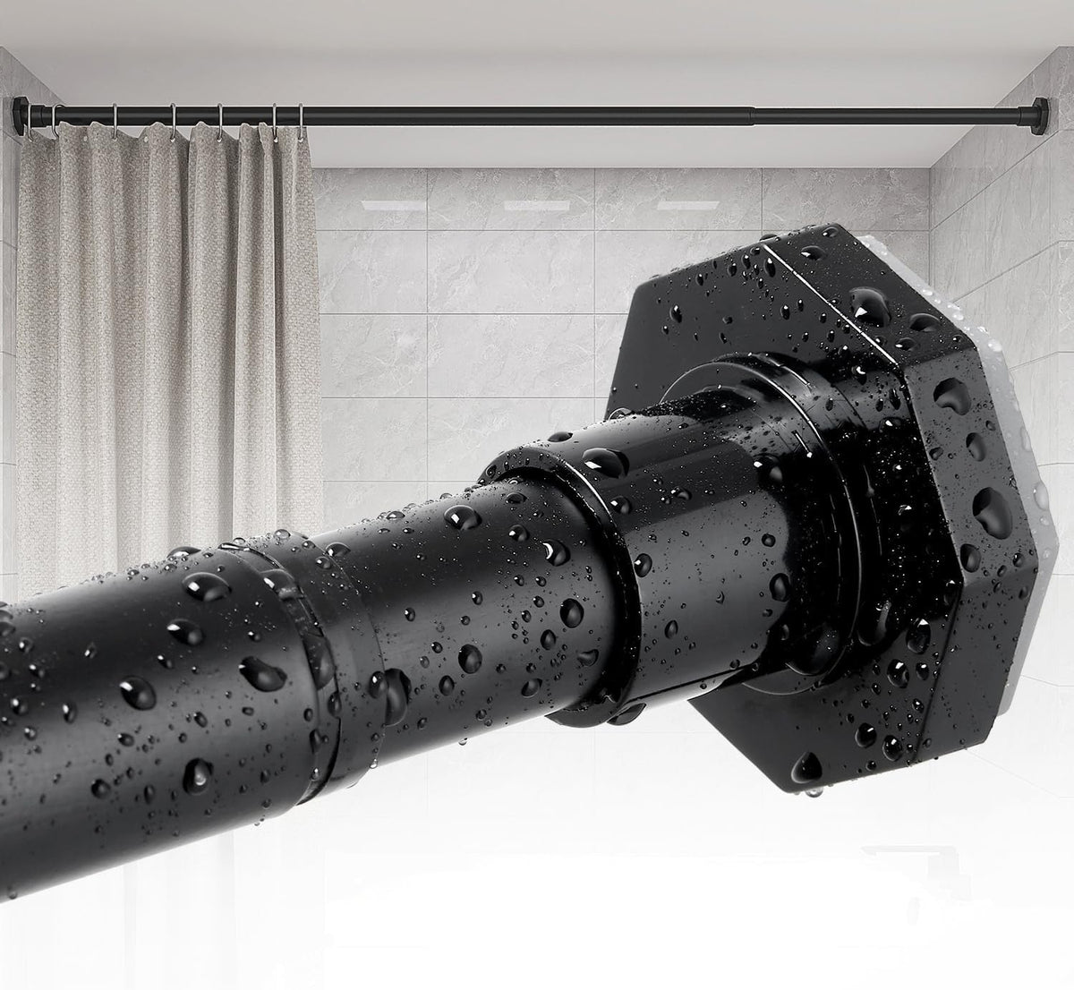 ALLZONE tension rod with secure end caps gripping a wall surface
