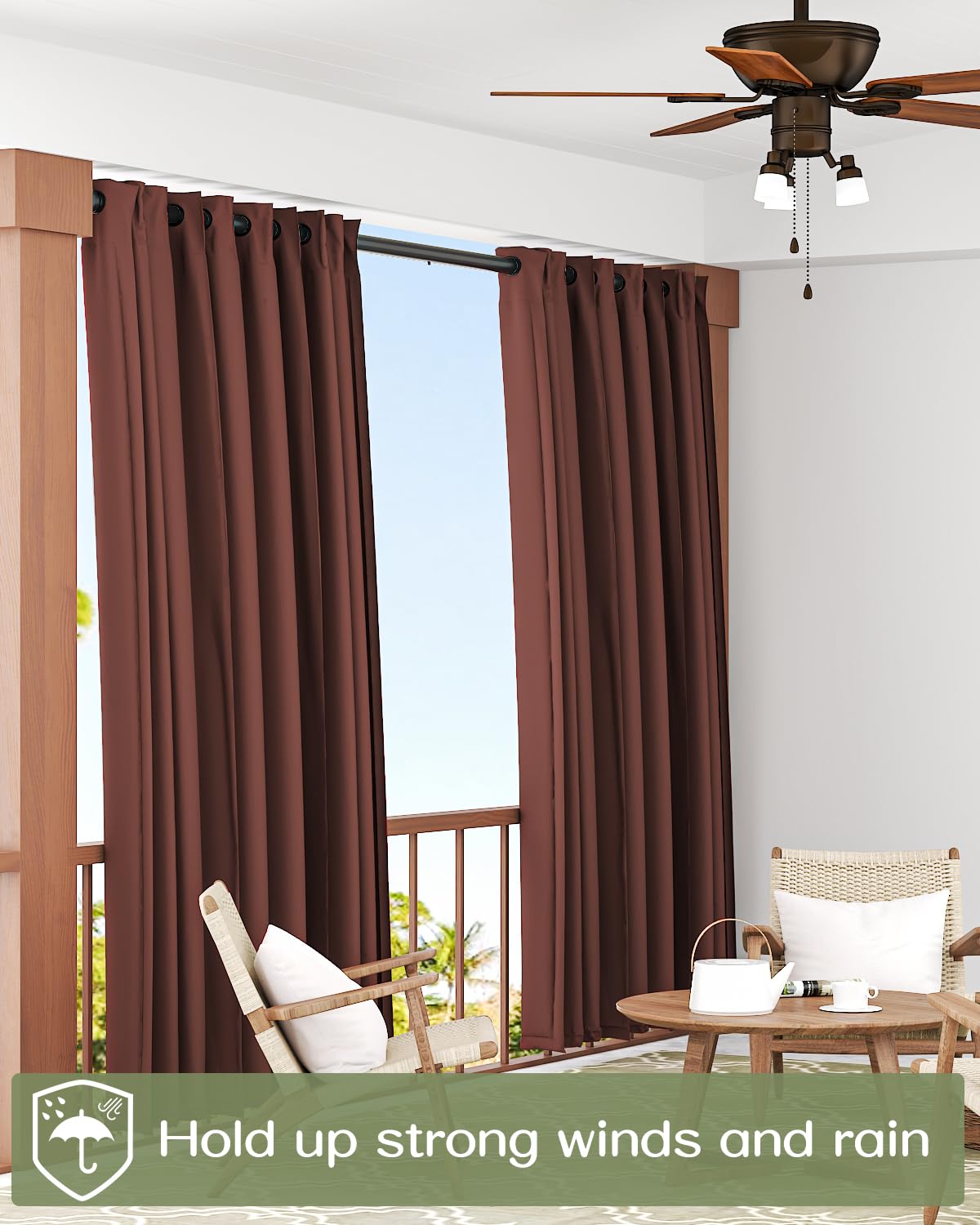 Allzone tension rod used for garlands and festive decor in a large space.