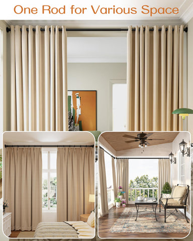 Allzone tension rod doubles as room divider or garland hanger for creative space.