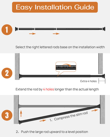 Allzone tension rod works on wallpaper, tile, glass, and wood surfaces for versatile installation.