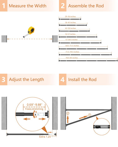 ALLZONE tension rod used in bathroom, window, and room divider applications