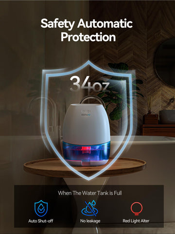 AlohaAir dehumidifier 7-color night light adds soft ambient atmosphere.