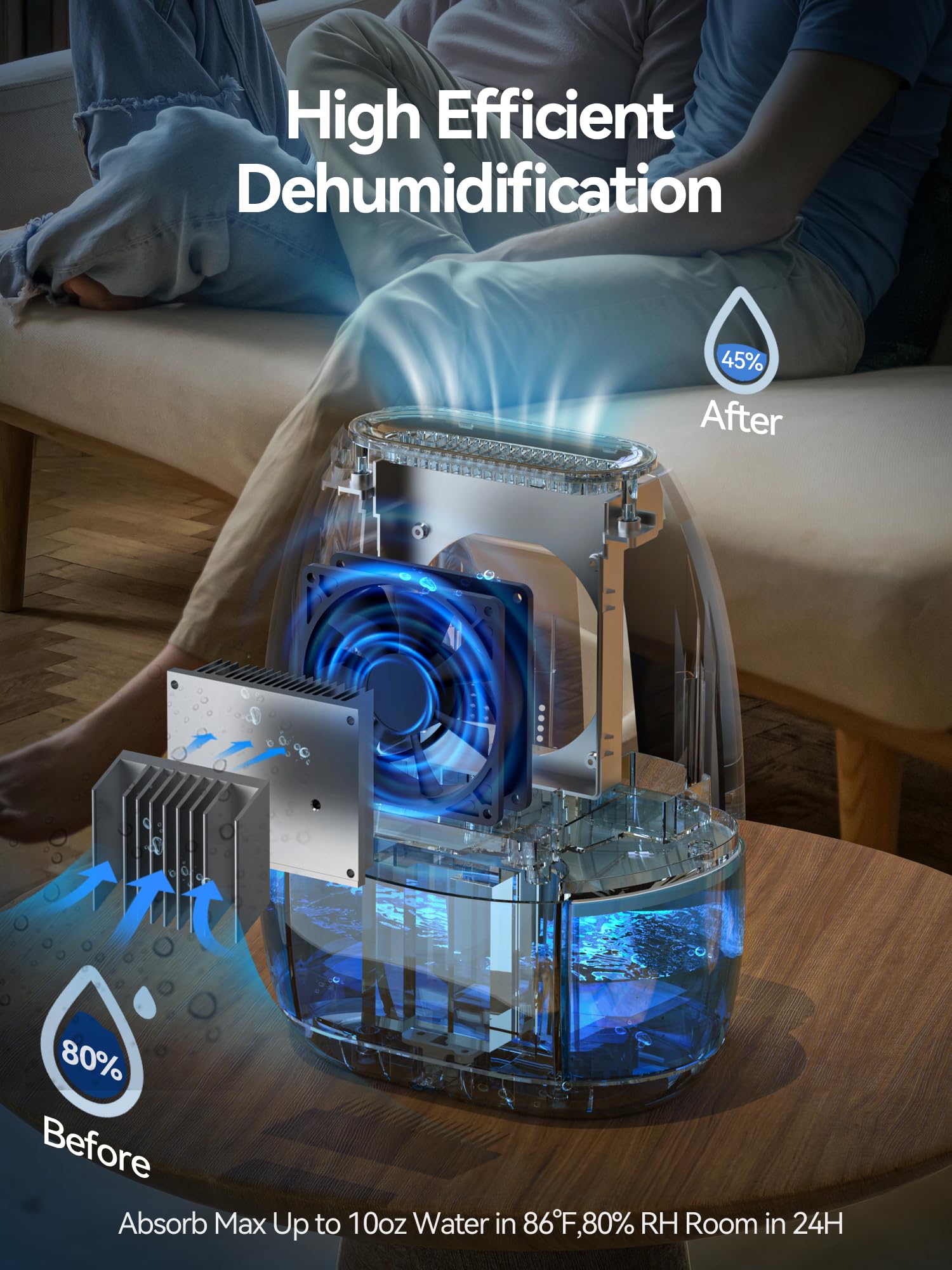 AlohaAir dehumidifier back-handle portable for easy room-to-room movement.