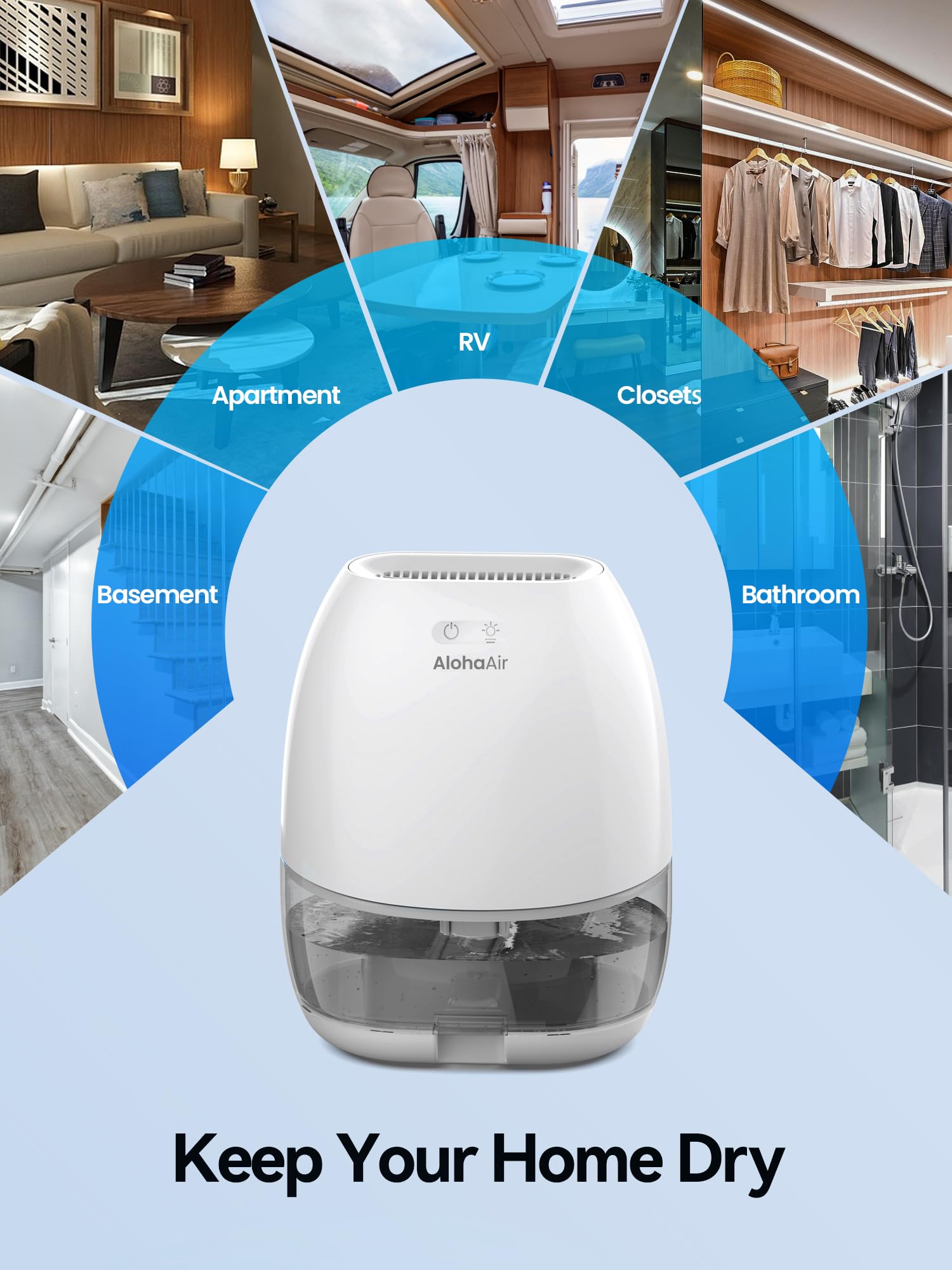 AlohaAir portable dehumidifier with built-in handle for easy placement