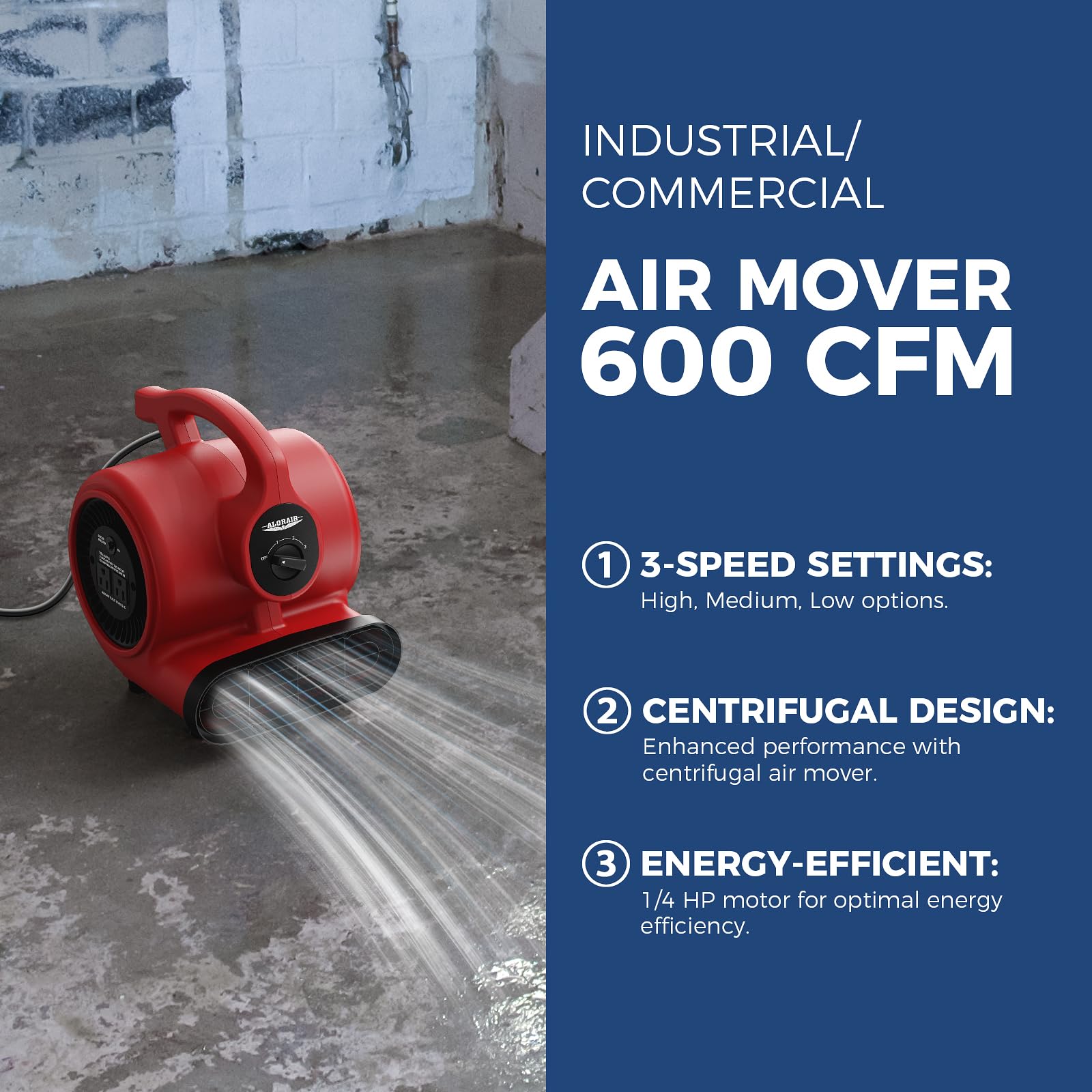 ALORAIR air mover side angle with adjustable tilt.