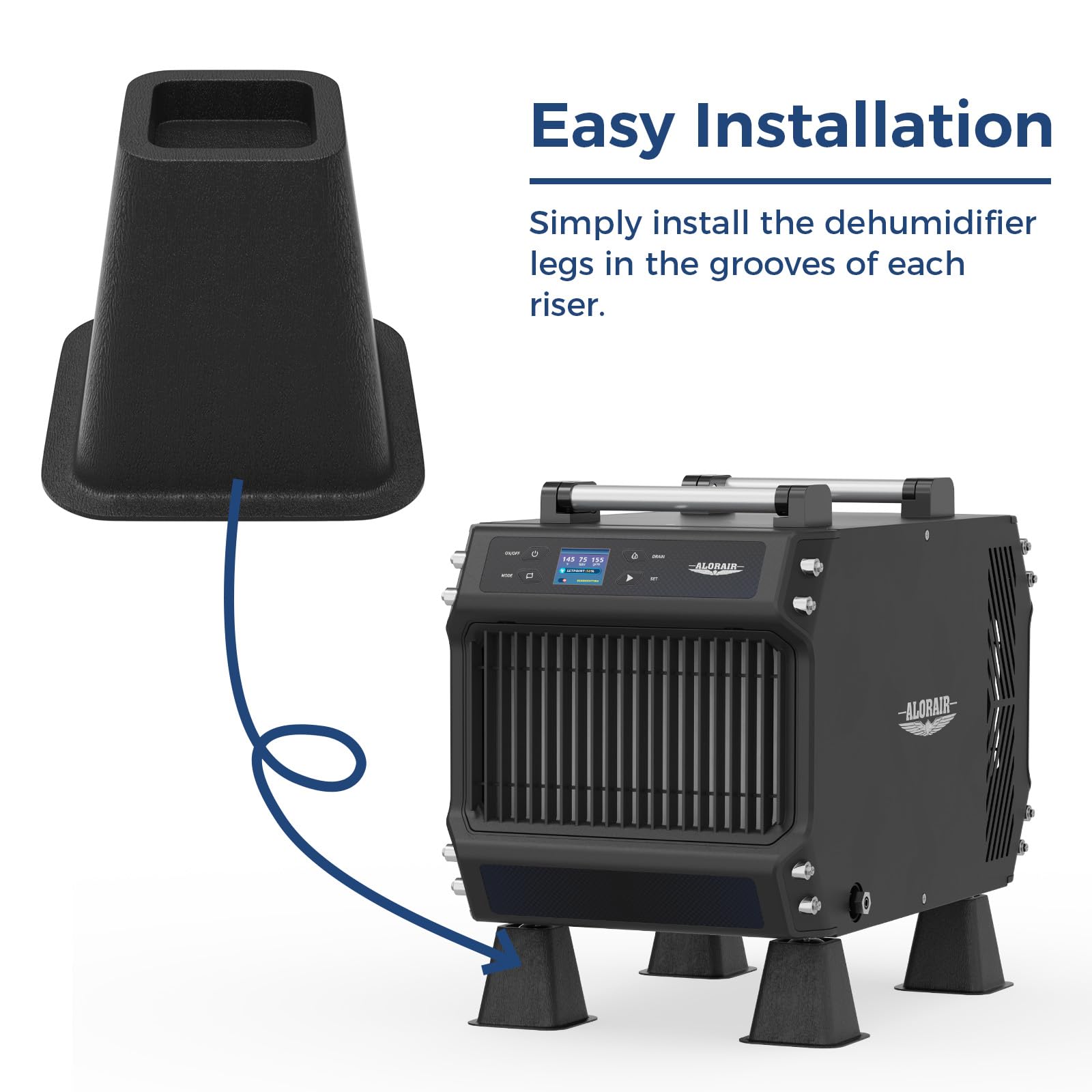 ALORAIR dehumidifier riser base with 6.4 by 6.4 inch footprint for solid support.