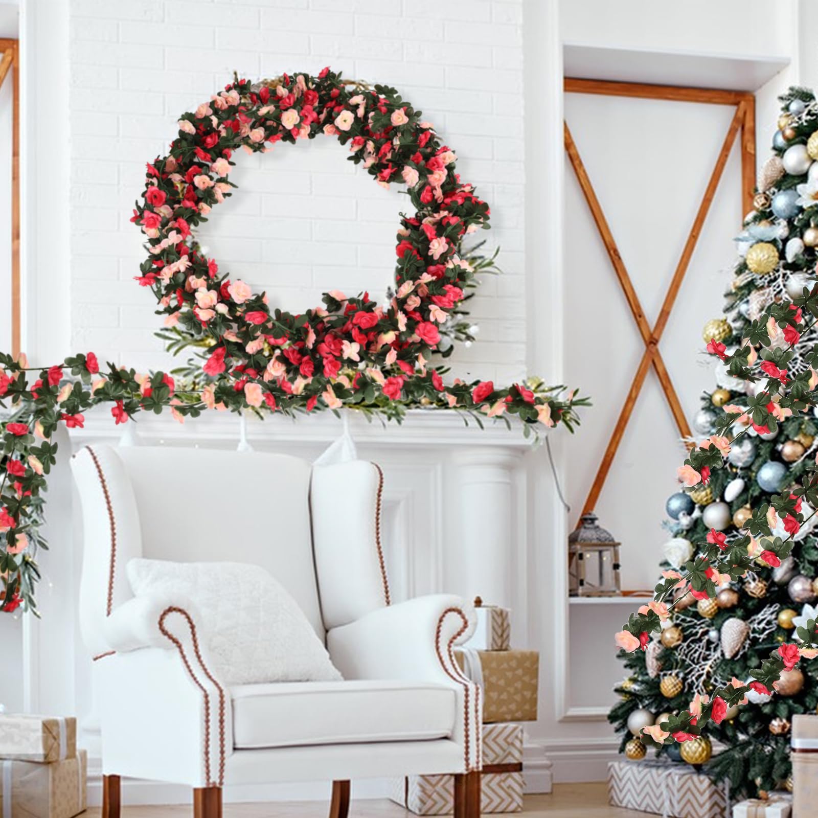 Alotiki rose garland enhances bedroom decor with soft pink tones.