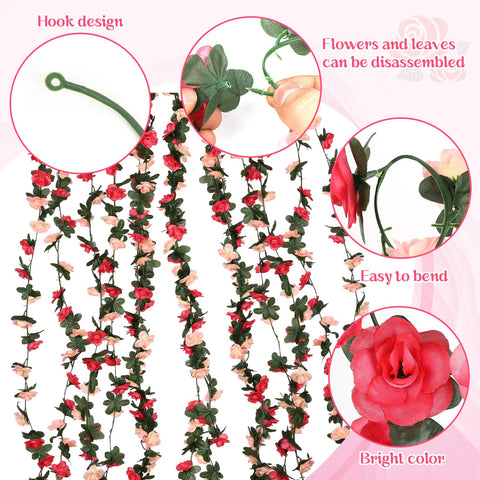 Alotiki rose garland close-up showing pink silk petals.