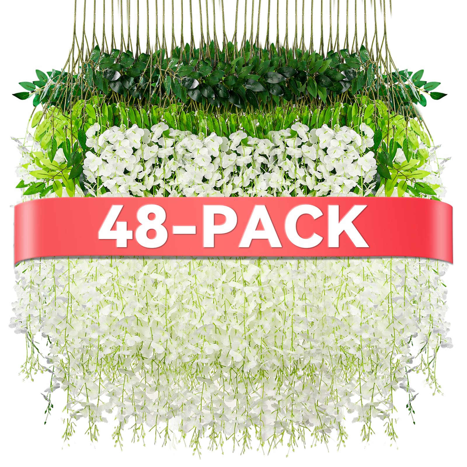 Alotiki Wisteria hanging flowers white 48-pack for wedding decor