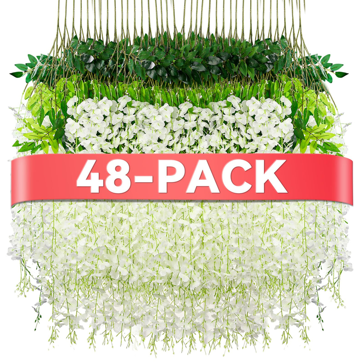 Alotiki Wisteria hanging flowers white 48-pack for wedding decor