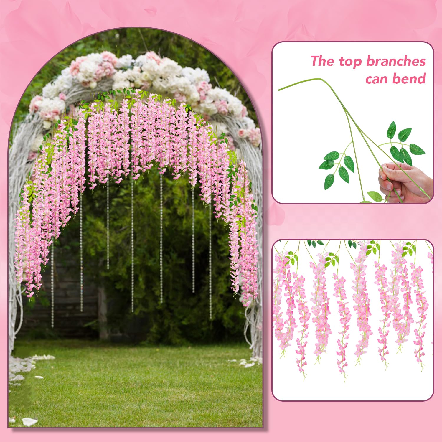 Alotiki Wisteria hanging flowers pink in an office decor setting