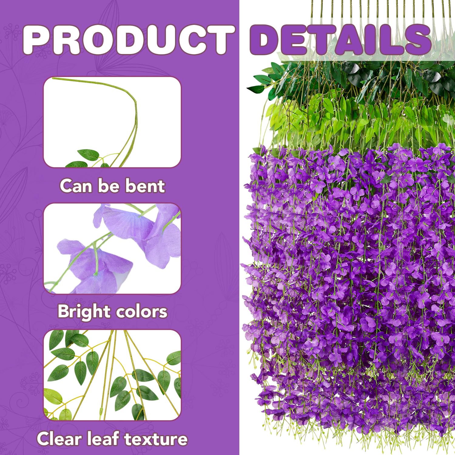 Alotiki wisteria hanging flowers bendable stems allow flexible installations.