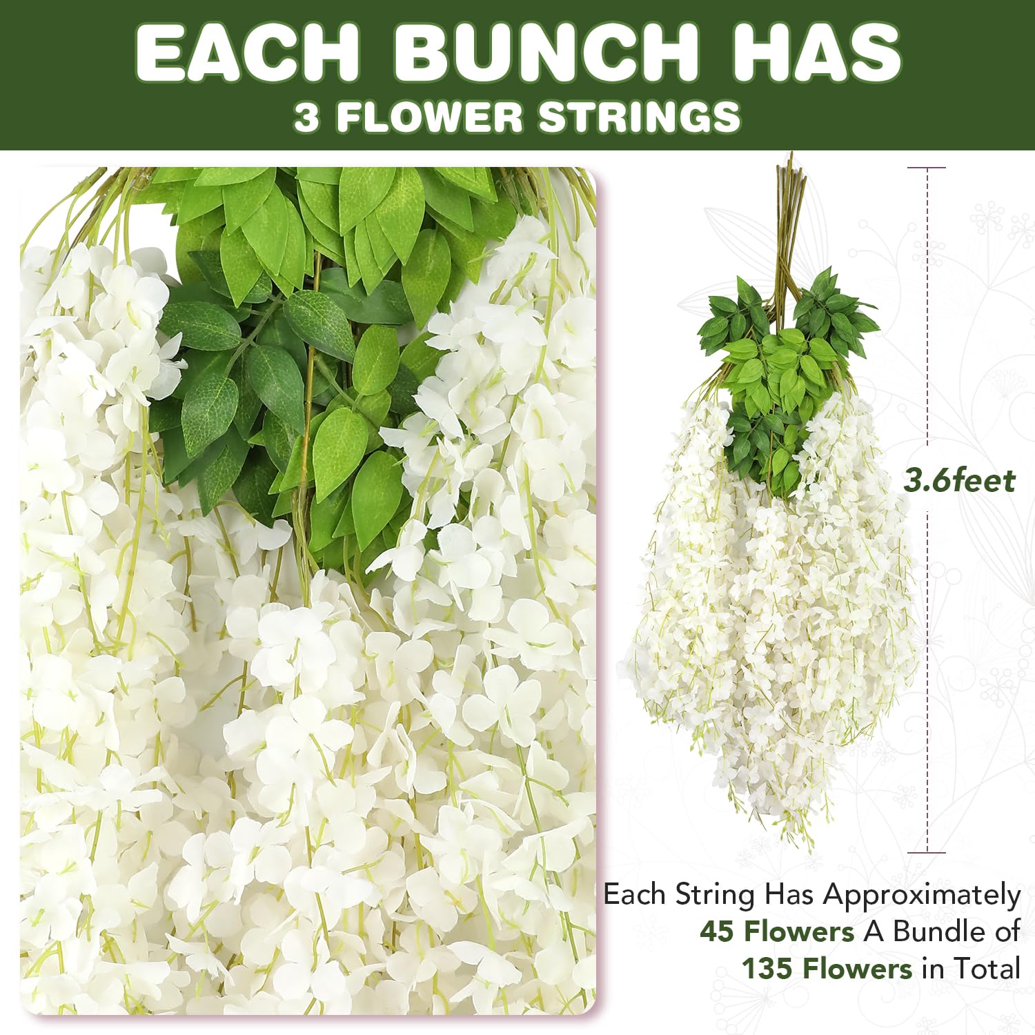 Alotiki Wisteria Hanging Flowers with bendable stems for easy DIY decor.