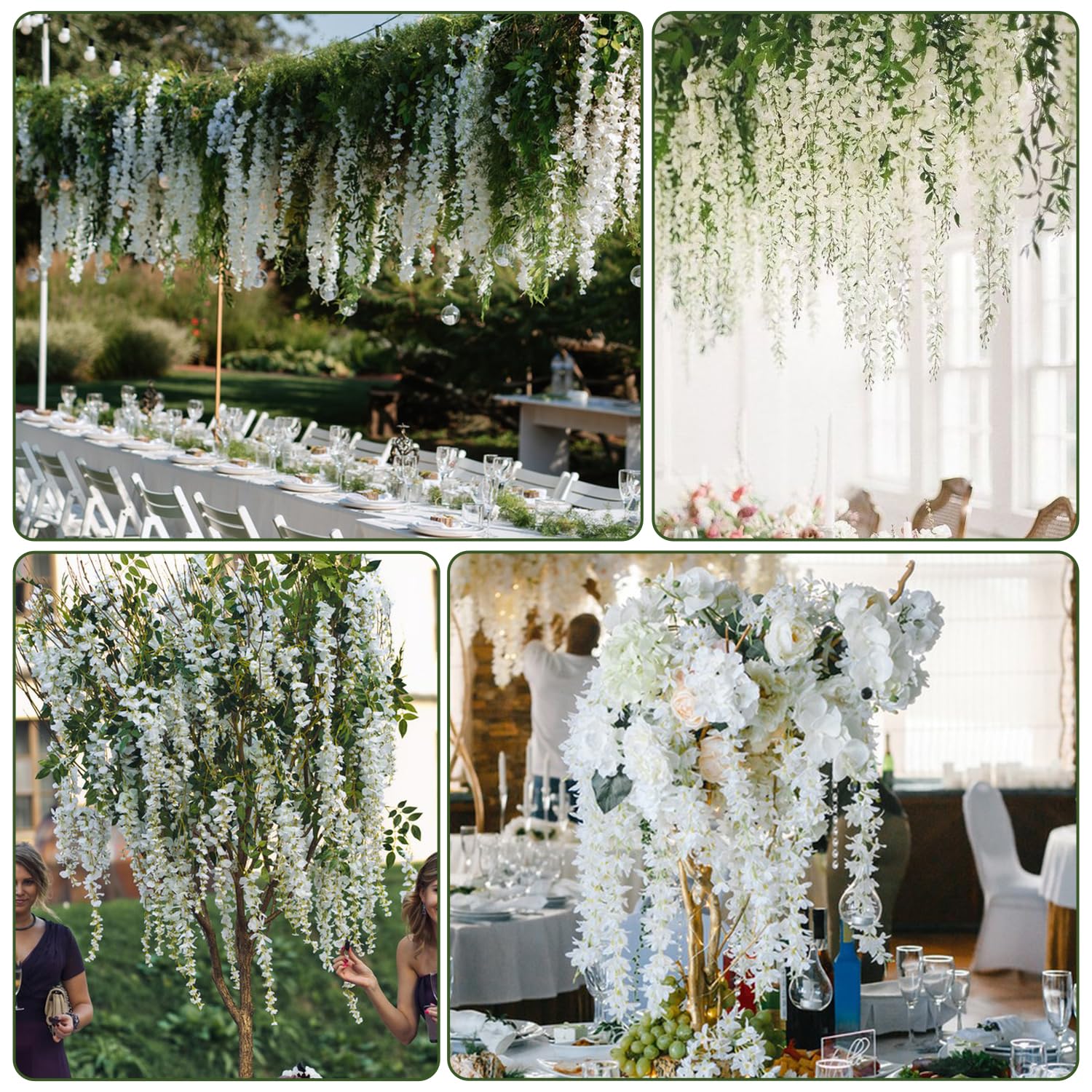 Alotiki Wisteria Hanging Flowers decorating a wedding arch for romantic ambiance.