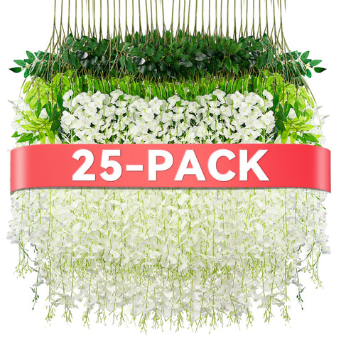 Alotiki Wisteria Hanging Flowers with white blooms on a branch for elegant home decor.