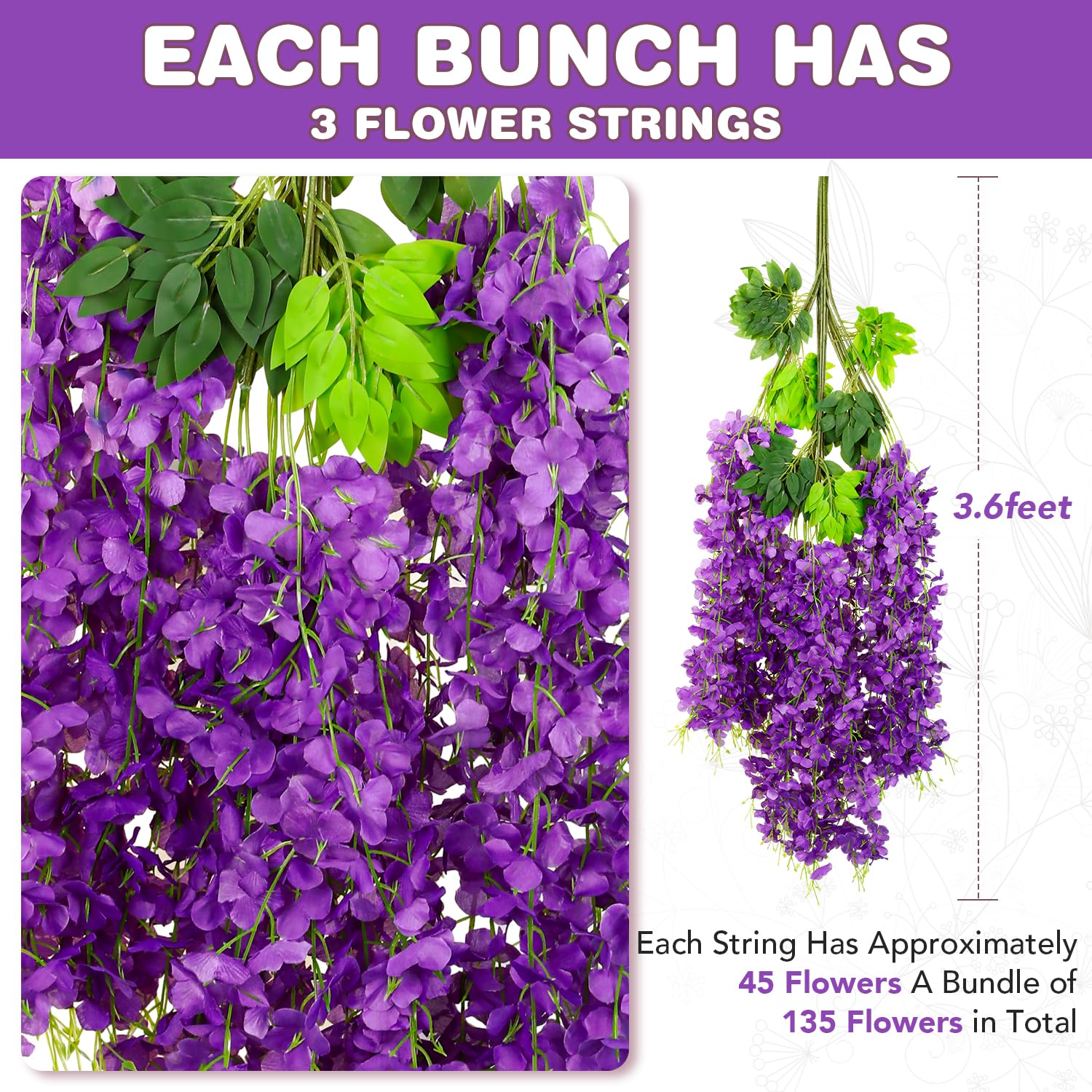Alotiki purple wisteria garland, soft realism for wedding backdrops and table centerpieces