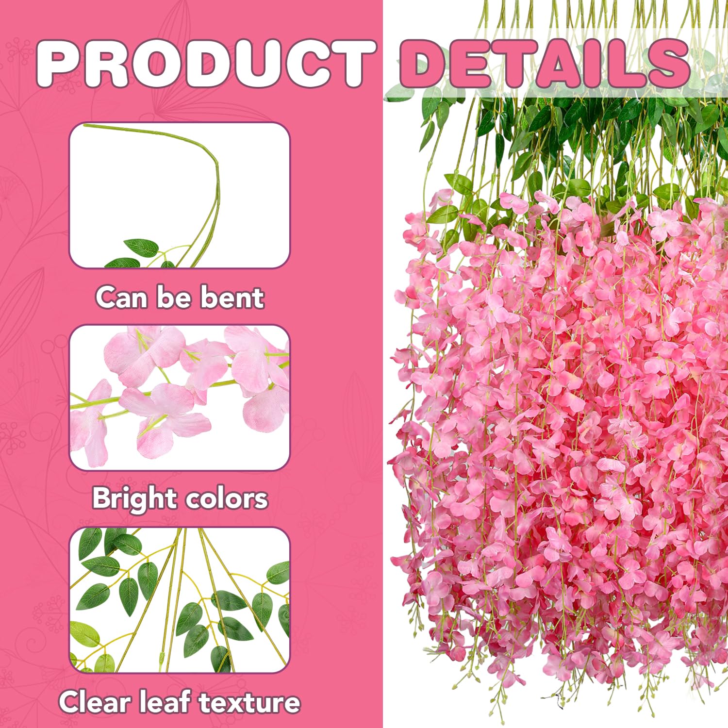 Alotiki pink wisteria vines with silky texture for elegant centerpieces.