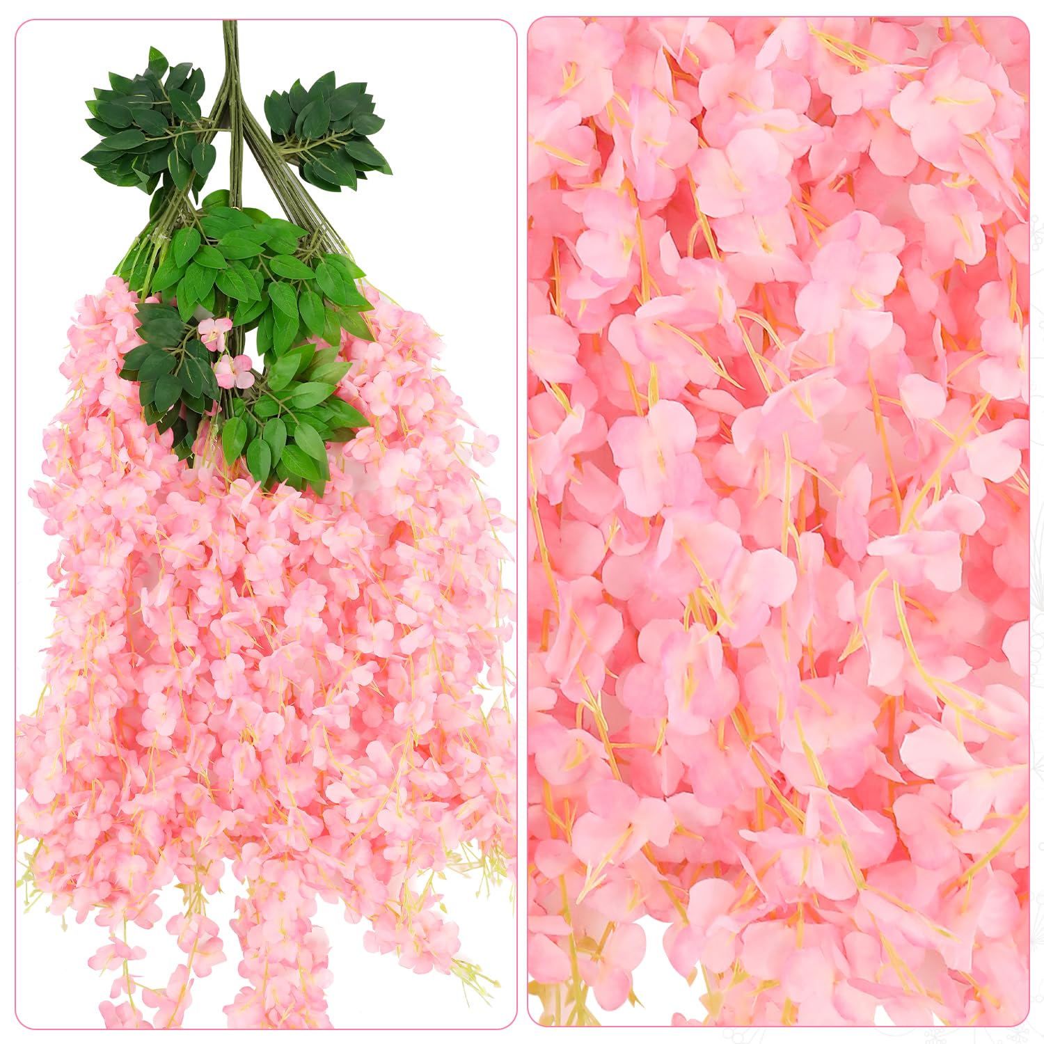Alotiki pink wisteria garland used on a wedding arch for a romantic backdrop.