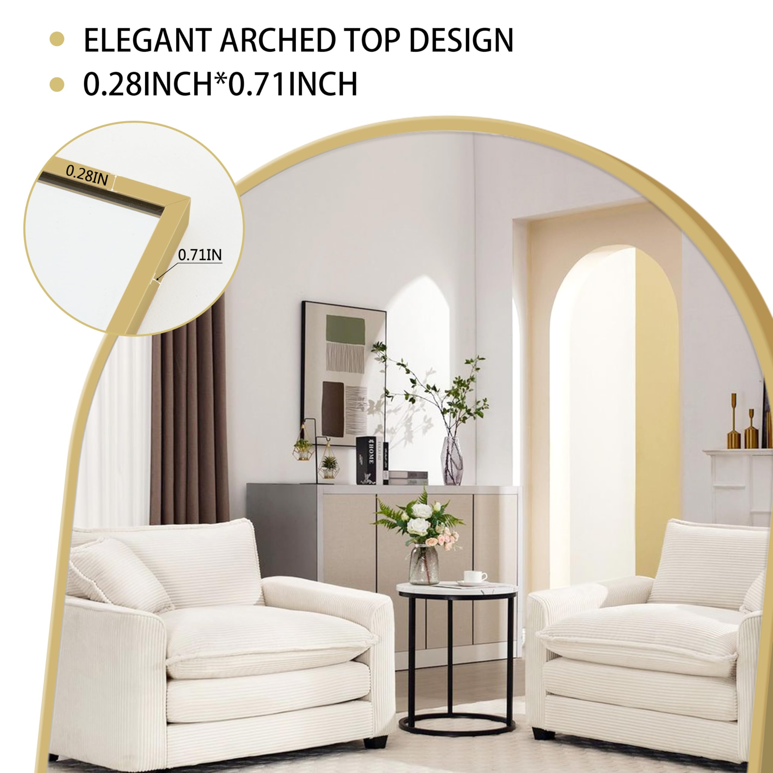 Alpen arched mirror in gold frame suitable for wall mounting or leaning