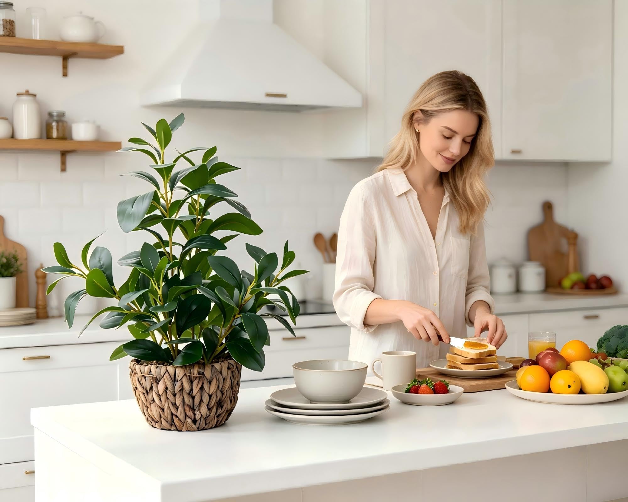 AlphaAcc Ficus on a desk boosts ambiance with effortless evergreen greenery.