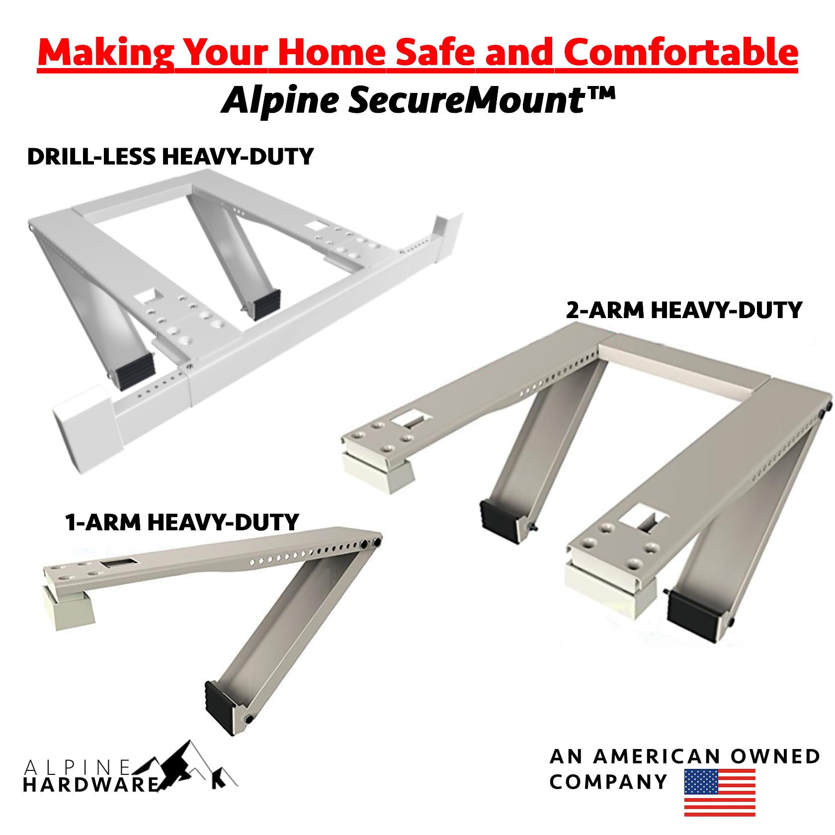 Alpine Hardware supports window openings from 27 to 38 inches.