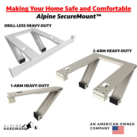 Alpine Hardware supports window openings from 27 to 38 inches.
