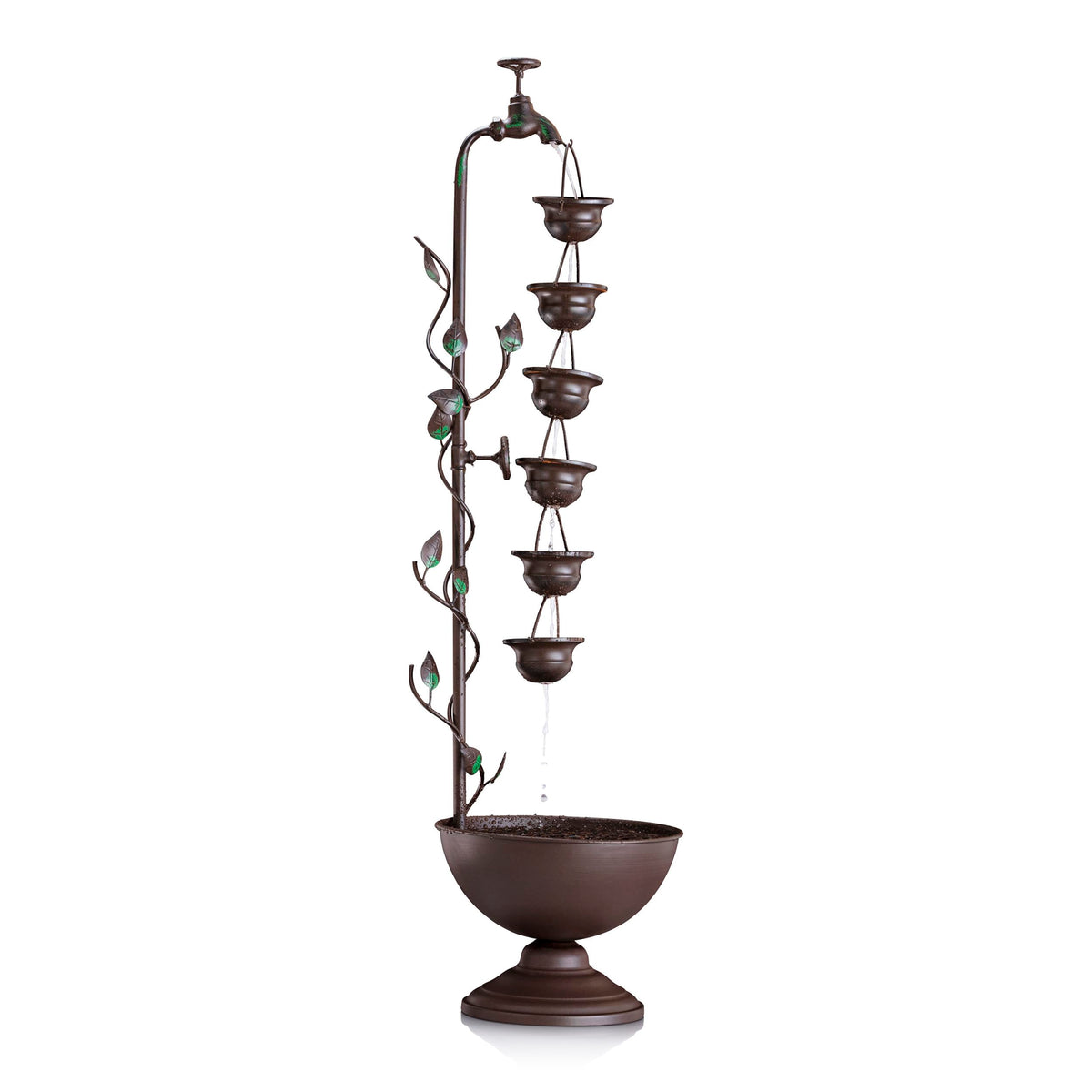 Alpine MAZ254 hanging cups front view, elevates outdoor ambiance with a soothing cascade.