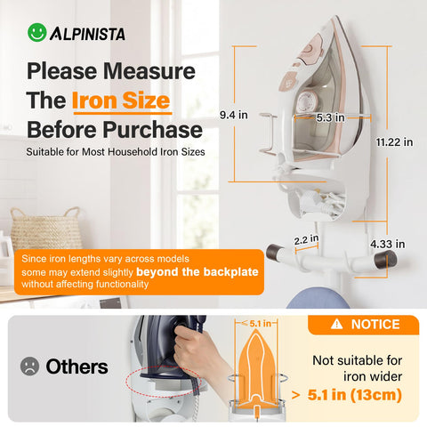 Alpinista ironing board hanger heat-resistant material close-up, safe storage up to 200°C.