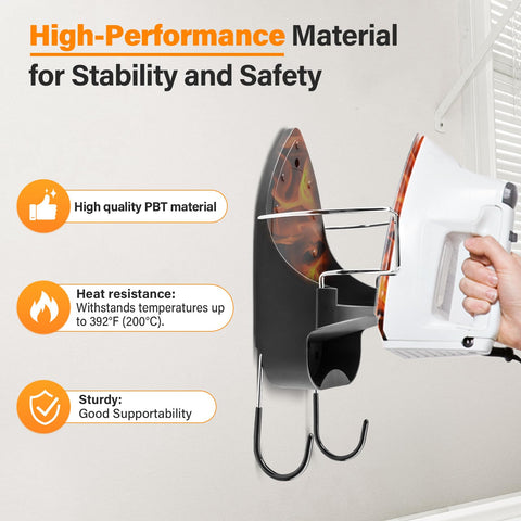 Alpinista ironing board hanger mounted on wall demonstrates secure storage.