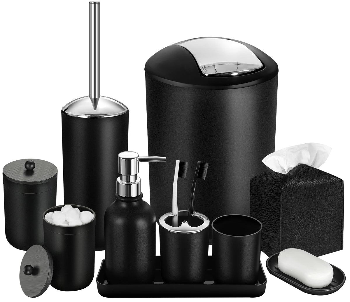 ALPIRIRAL black bathroom set on sink keeps essentials organized.
