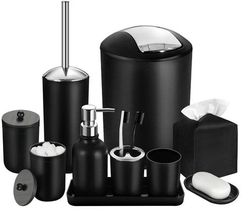 ALPIRIRAL black bathroom set on sink keeps essentials organized.