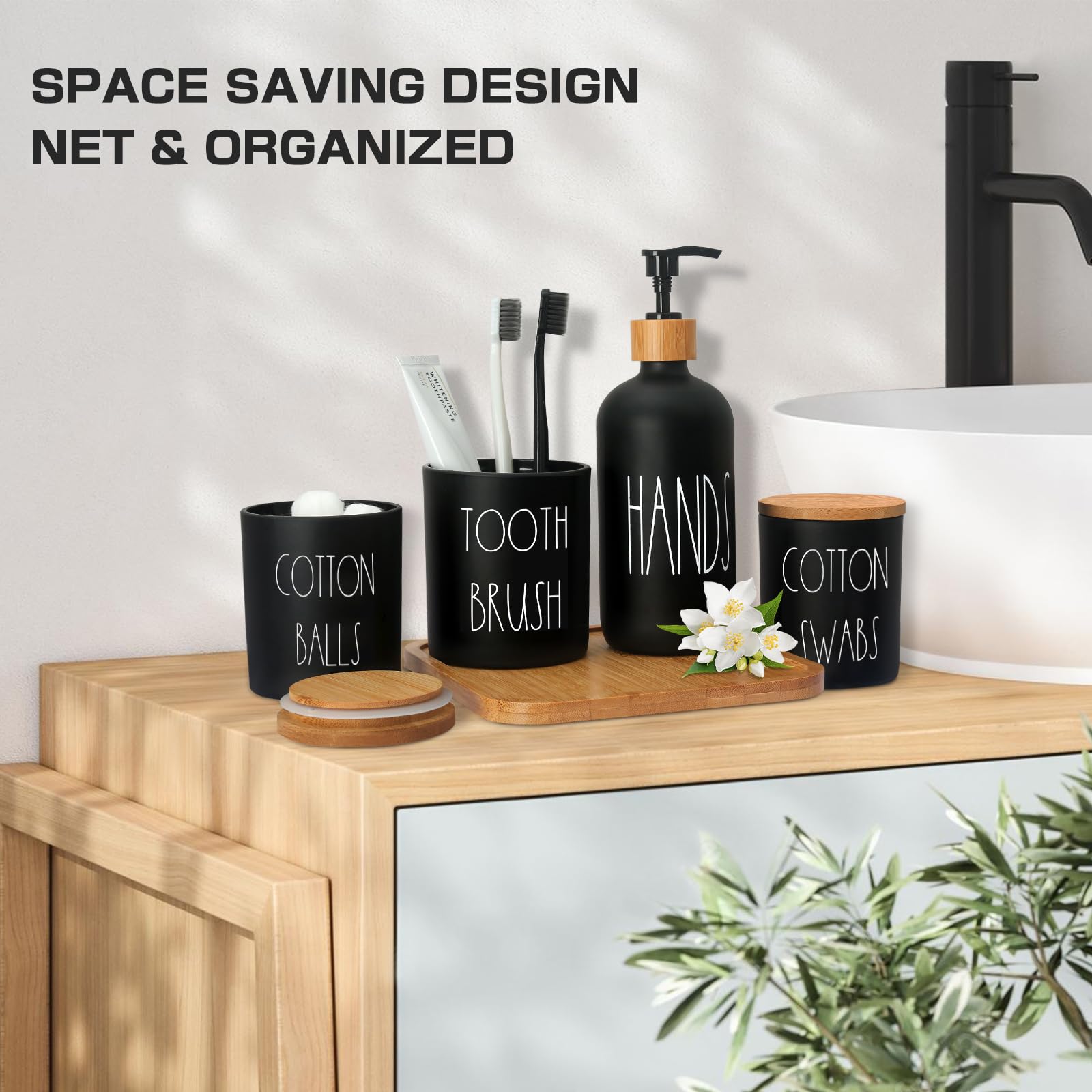 ALPIRIRAL 5-piece set enhances farmhouse bathrooms with functional elegance on display.