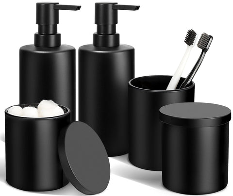 ALPIRIRAL matte black soap dispenser enhances organization and luxury on the bathroom counter
