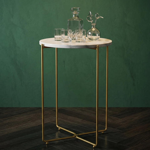 ALPOME cross-base design keeps the table balanced beside seating.