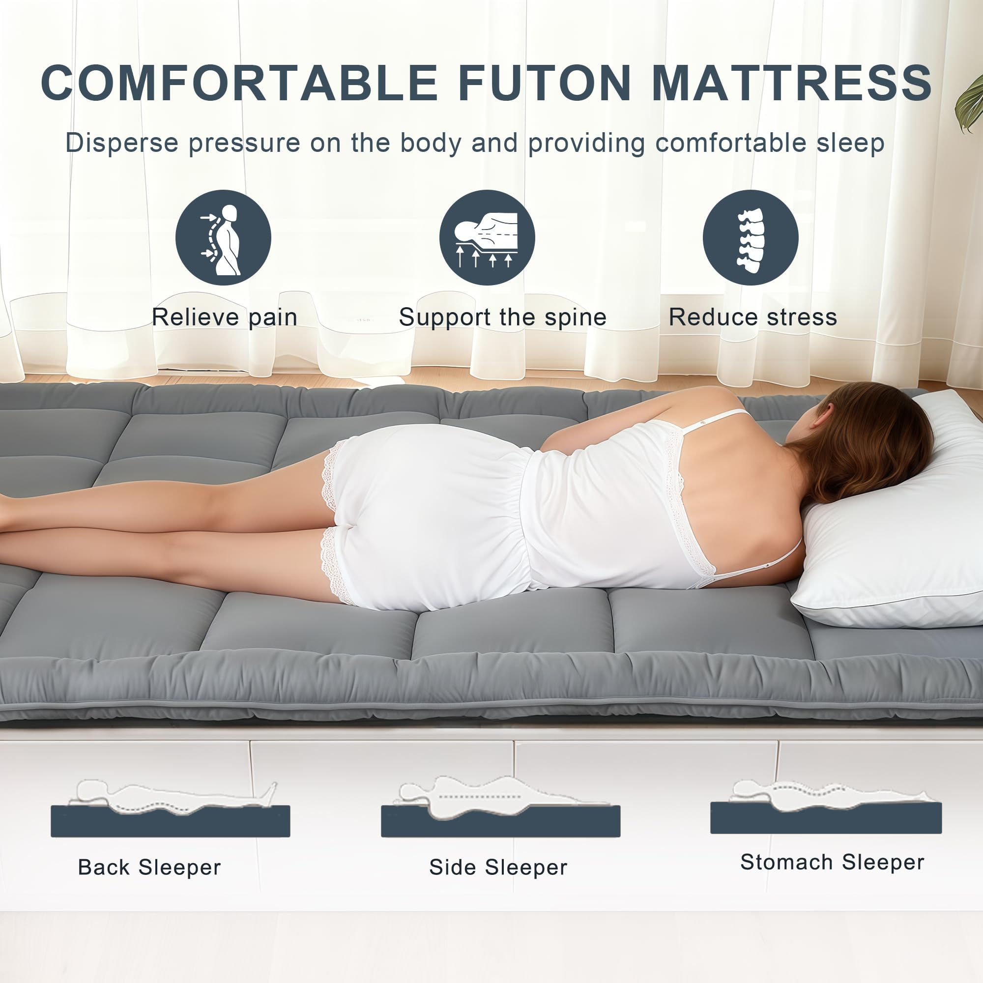 ALPSWAN queen gray futon unfolded for guests