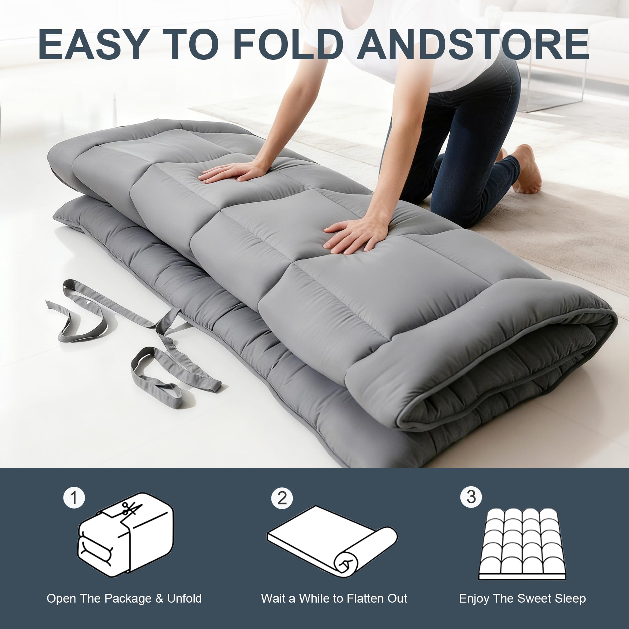 ALPSWAN futon with built-in tie rope for easy storage