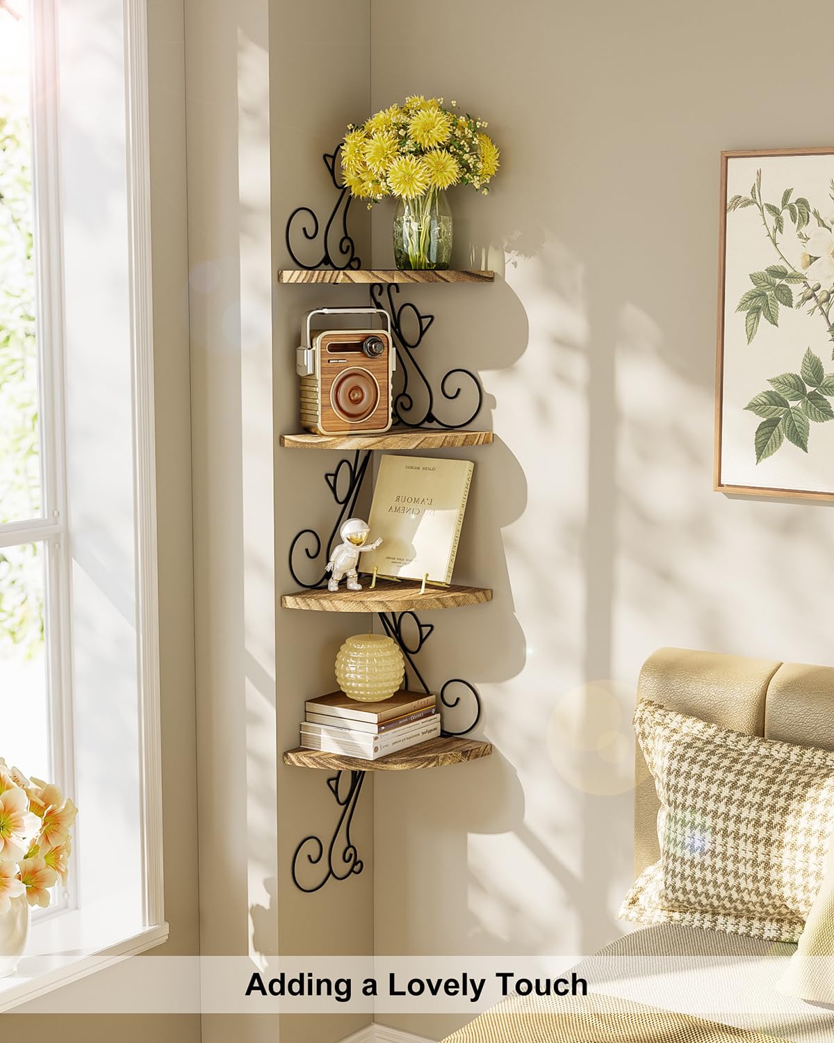 Alsonerbay rustic shelves enhancing living room decoration with plants and books.