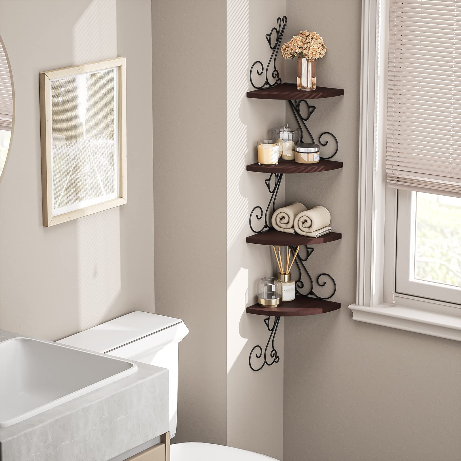 Alsonerbay walnut finish shelf displaying books and plants in living room