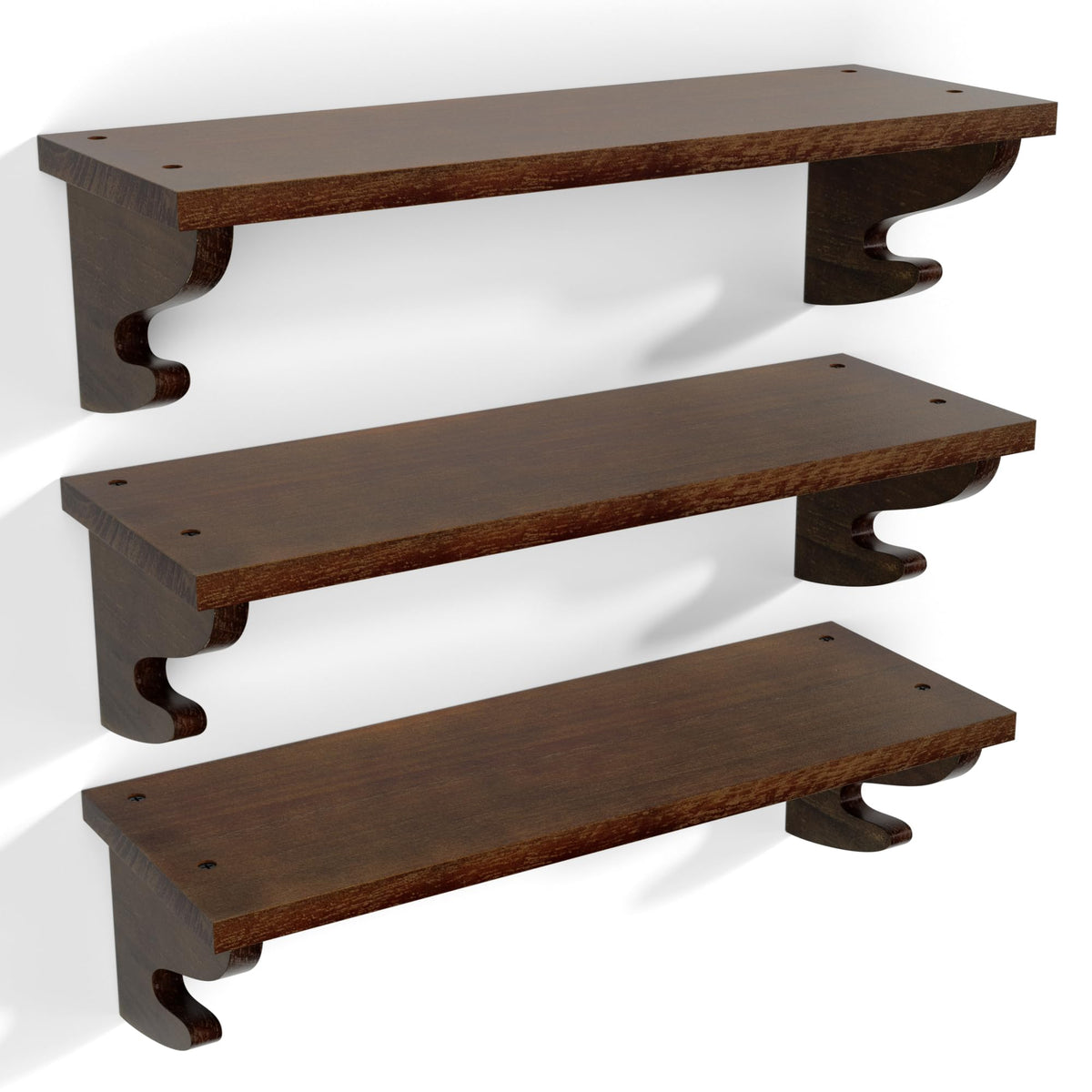 Alsonerbay wood floating shelves 3-pack mounted to wall for compact storage