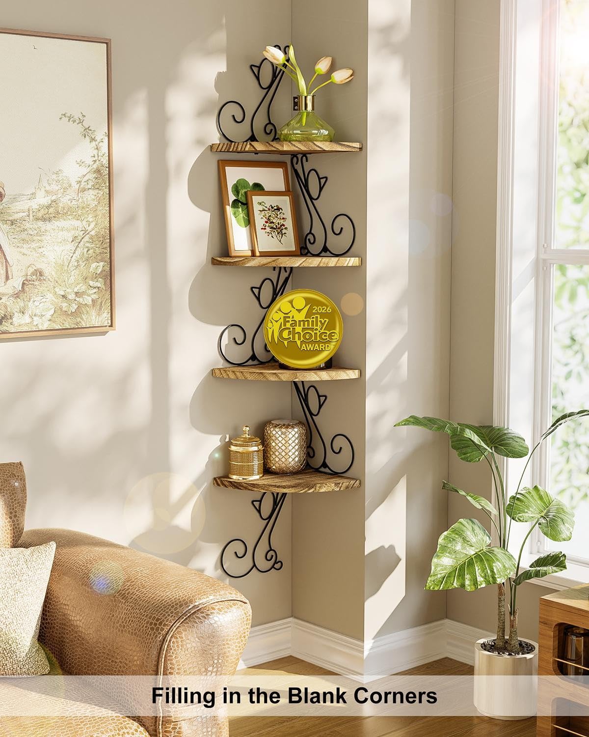 Alsonerbay wood floating rustic shelves showing natural texture in a cozy setup.