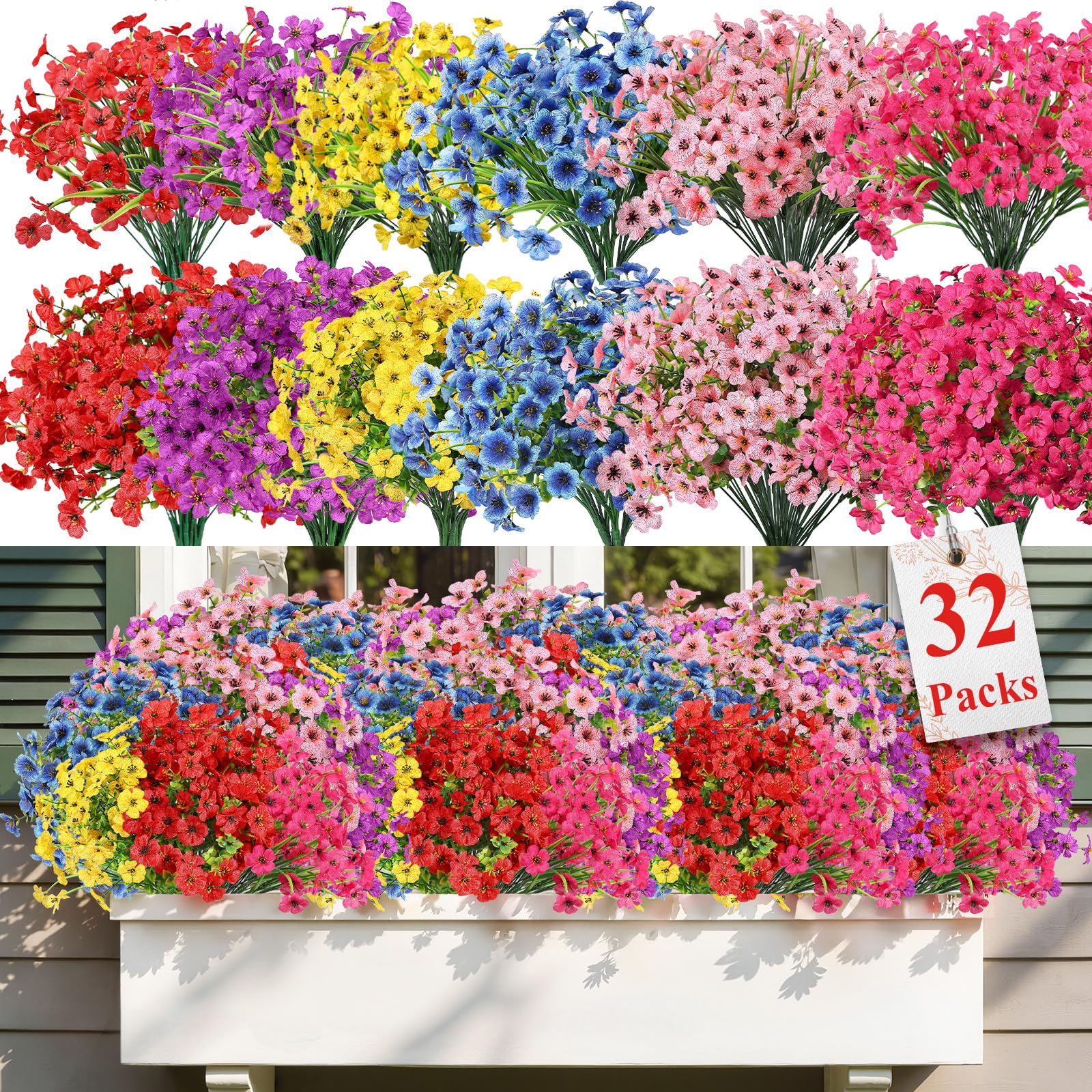 Alupssuc 32-bundles daisy flowers for outdoor décor; UV-resistant silks for year-round color.