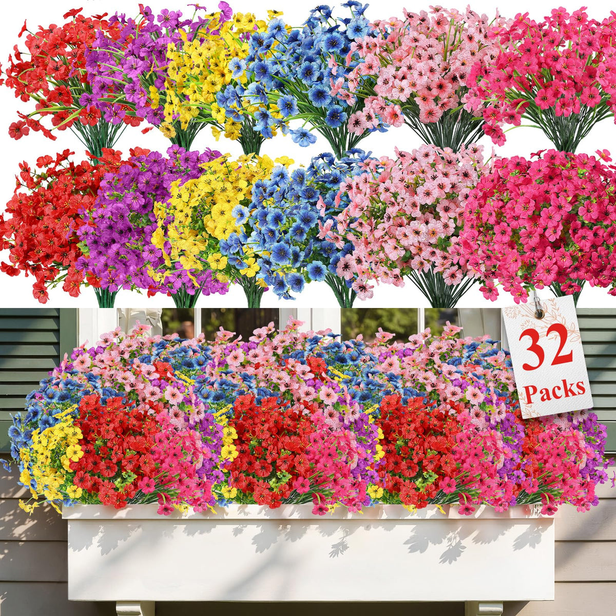 Alupssuc 32-bundles daisy flowers for outdoor décor; UV-resistant silks for year-round color.