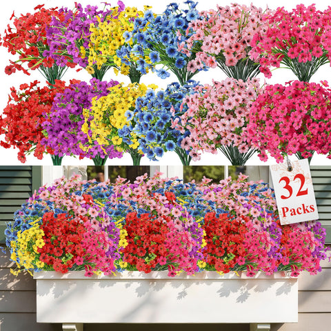 Alupssuc 32-bundles daisy flowers for outdoor décor; UV-resistant silks for year-round color.